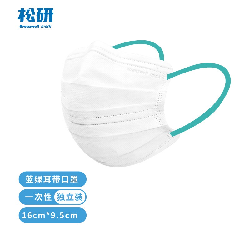 松研B29-1彩色耳繩平面一次性口罩圖片1