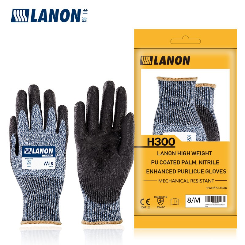 LANON蘭浪H300PU涂掌耐磨5級防割手套圖片4
