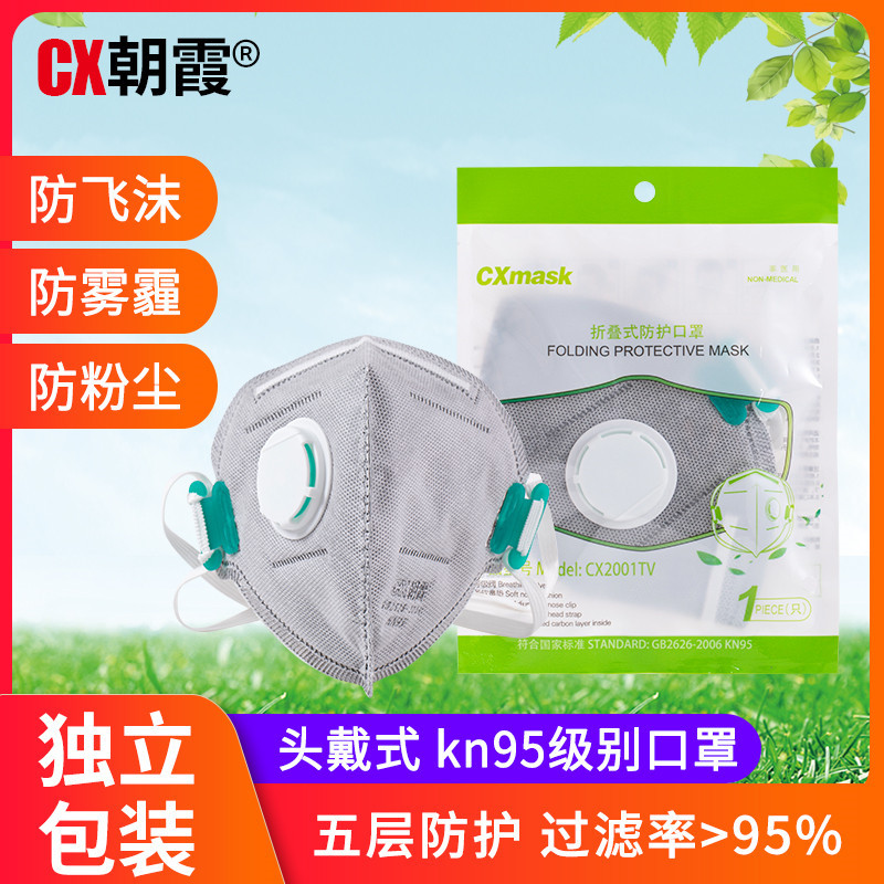 朝霞折疊頭戴式帶閥KN95防塵口罩圖片2