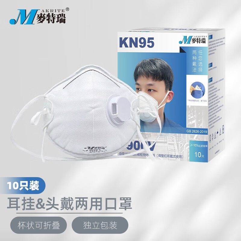 麥特瑞9900V KN95折疊帶閥耳掛頭戴式雙用防塵口罩圖片1