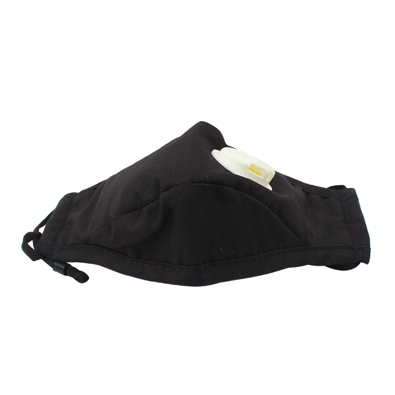 藍(lán)星黑色耳戴式帶閥成人棉布口罩圖片2