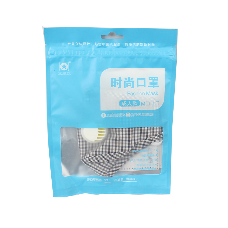 藍星灰格耳戴式帶閥成人棉布口罩圖片4