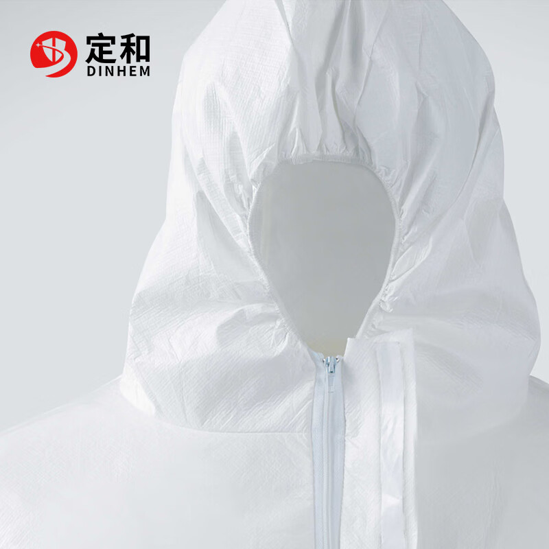 定和DH5010連體帶帽白色覆膜無紡布限次使用防護服圖片1