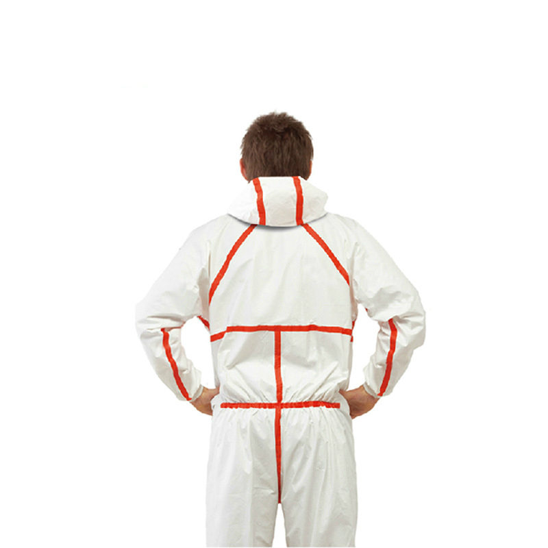 3M4565白色帶帽紅色膠條連體防護服圖片1