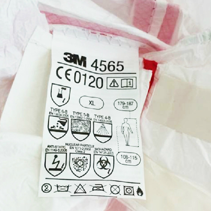3M4565白色帶帽紅色膠條連體防護服圖片2