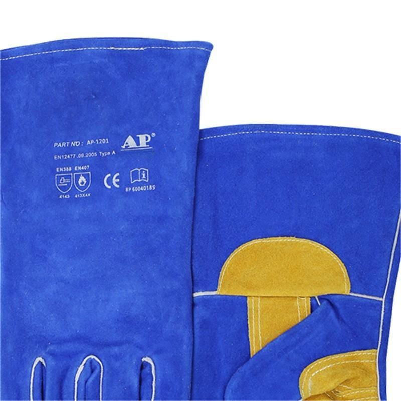 友盟AP-1201彩藍色隔熱防火牛二層皮電焊手套圖片4