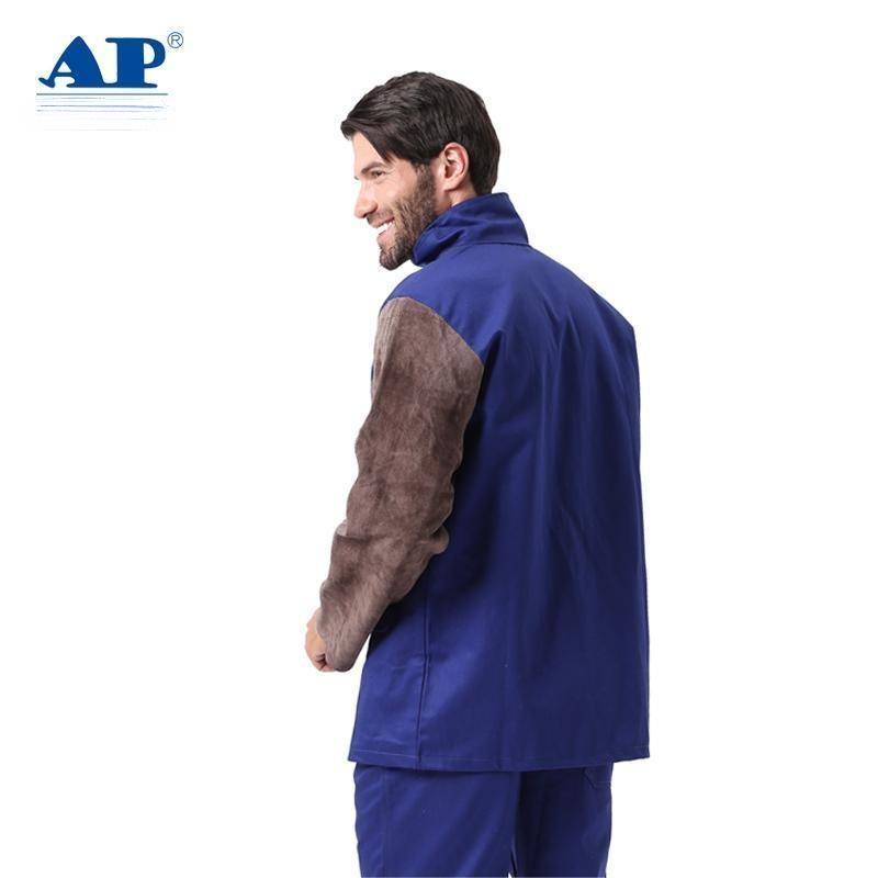 友盟AP-2530防火布配炭啡色皮袖焊工服圖片3