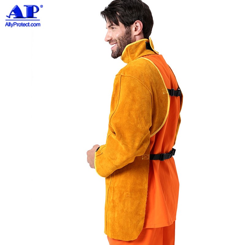 友盟AP-8000金黃色皮護胸帶領長袖圍裙圖片1