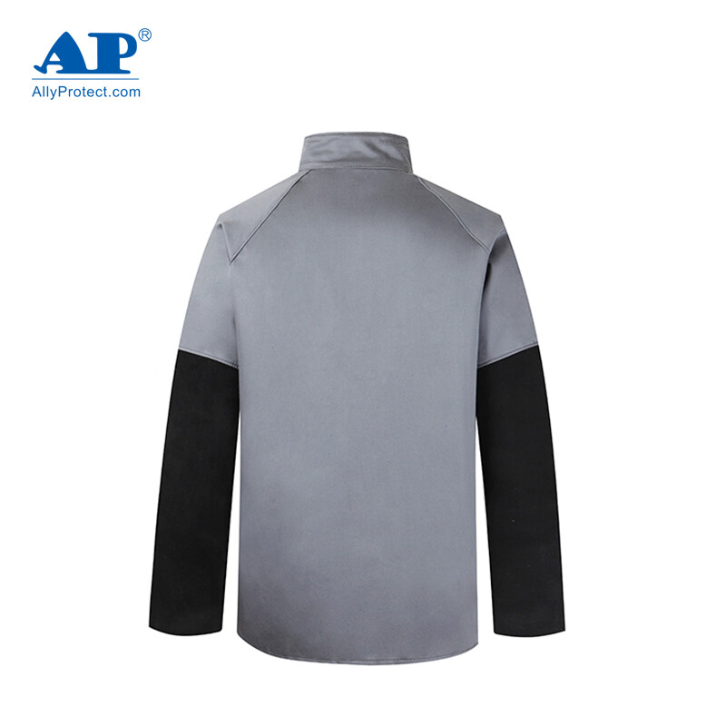 友盟AP-4530灰色阻燃布配黑色牛皮阻燃工作服上衣圖片2