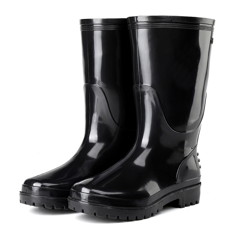 定和DH7106黑色勞保長筒雨靴PVC高筒加厚防滑防水靴圖片1
