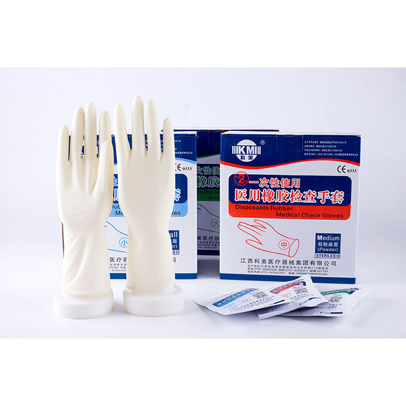 科美一次性使用醫用橡膠檢查手套有粉麻面圖片2