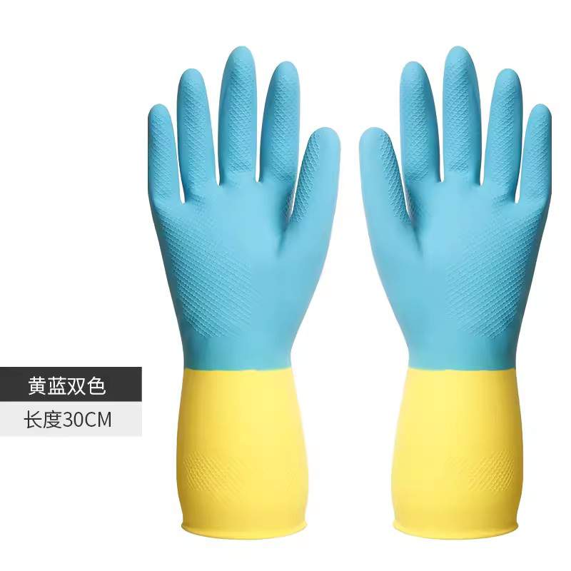 雪蓮30142家用天然乳膠絨里袖口雙色魚鱗紋手套圖片1