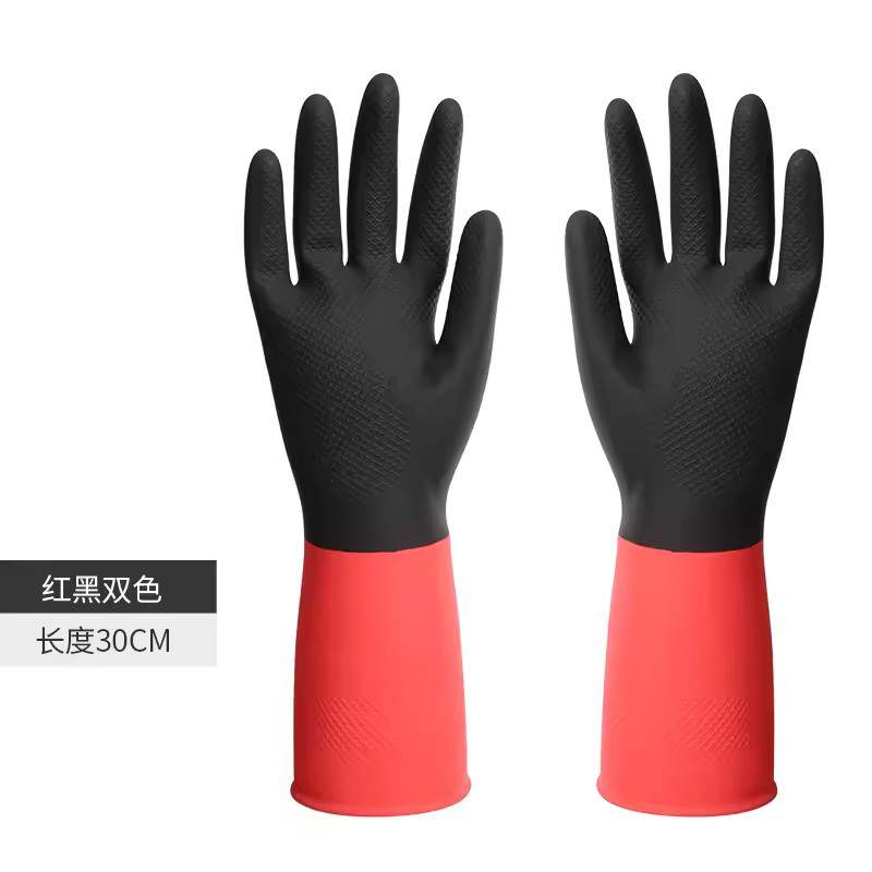 雪蓮30142家用天然乳膠絨里袖口雙色魚鱗紋手套圖片4