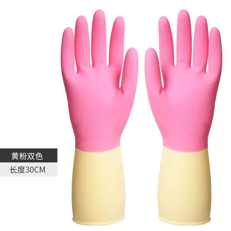 雪蓮30142家用天然乳膠絨里袖口雙色魚鱗紋手套圖片3