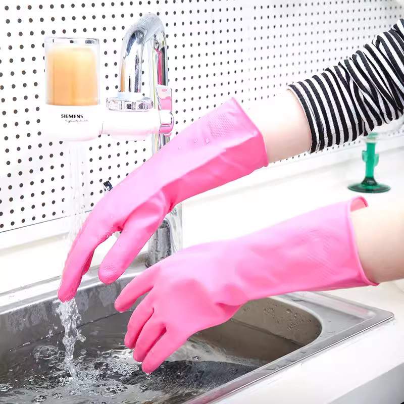 雪蓮101425家用天然橡膠絨里卷邊袖口魚鱗紋手套圖片3