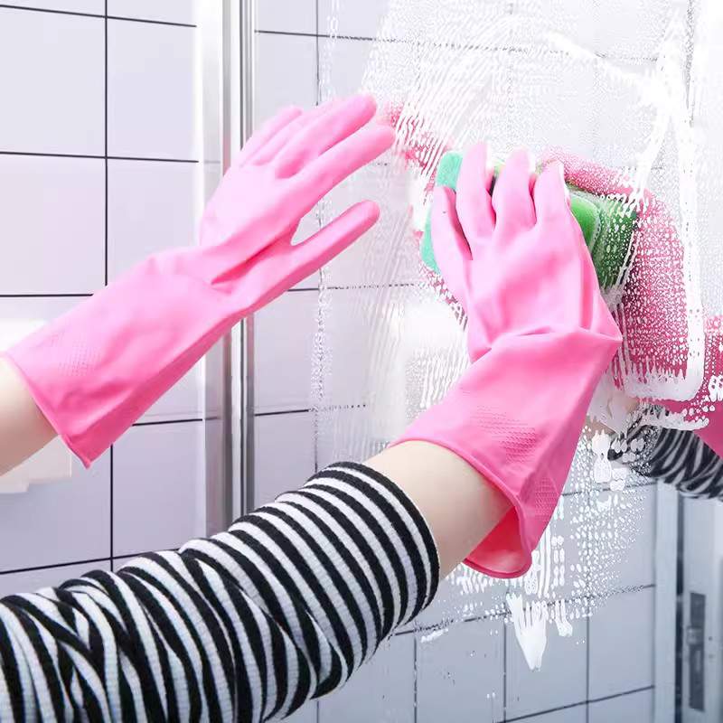 雪蓮101425家用天然橡膠絨里卷邊袖口魚鱗紋手套圖片2