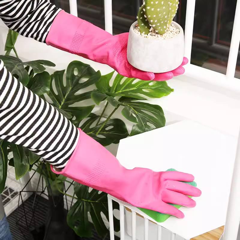 雪蓮1008611家用天然橡膠絨里卷邊袖口大顆粒防滑手套圖片2