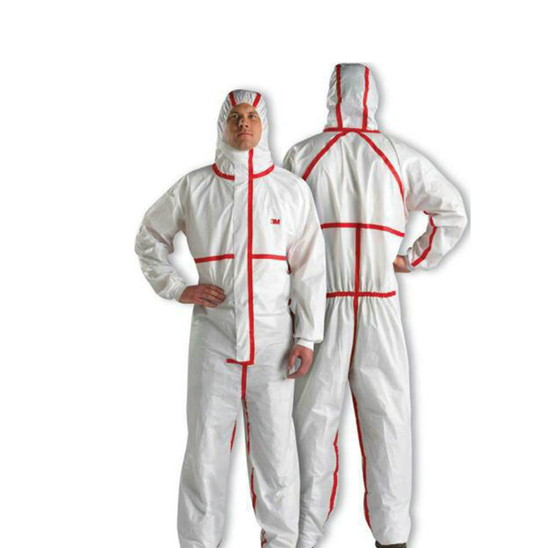 3M4565白色帶帽紅色膠條連體防護服
