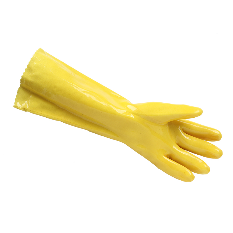 千禧龍045黃棉毛浸塑PVC手套