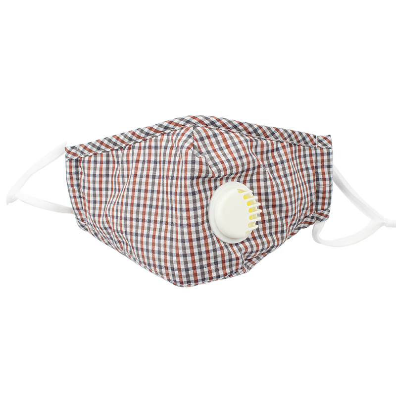 藍(lán)星紅格耳戴式帶閥成人棉布口罩