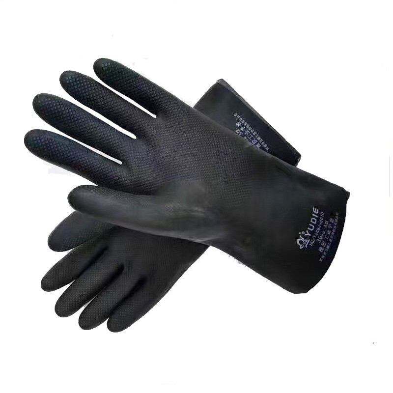 玉蝶黑色中厚工業耐酸堿手套