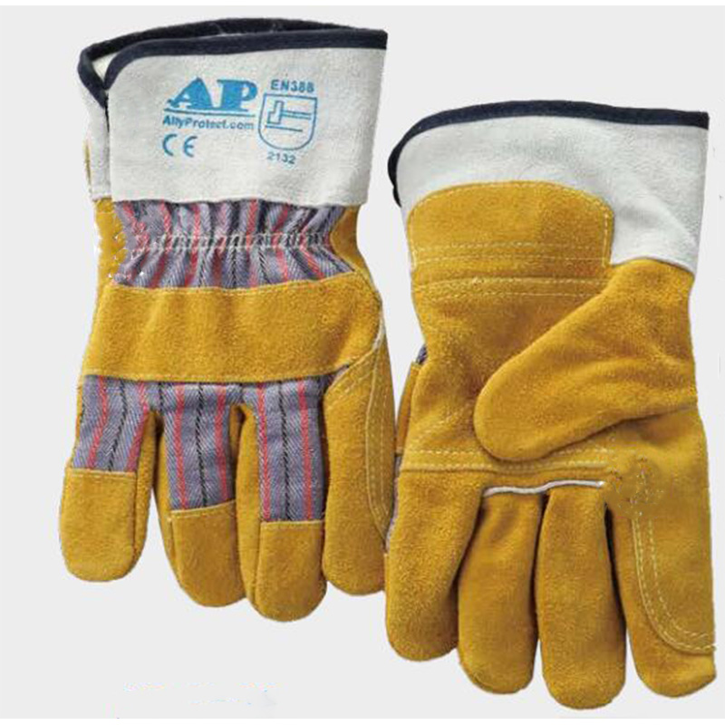 友盟AP-1528金黃色牛二層皮勞保手套