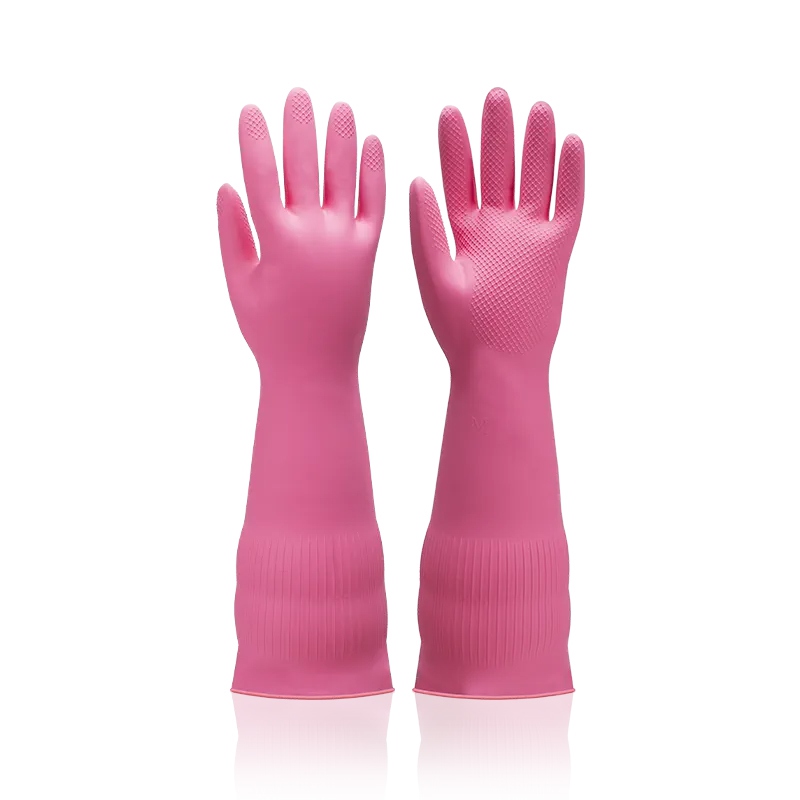 雪蓮10182P.L加長加厚型家用天然乳膠絨里卷邊袖口網(wǎng)格紋手套