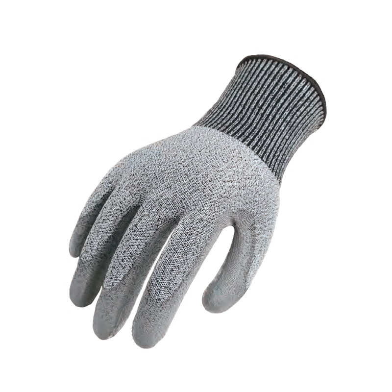 思衛爾7308常規款麻灰色13針PU浸掌HPPE玻璃纖維防割手套