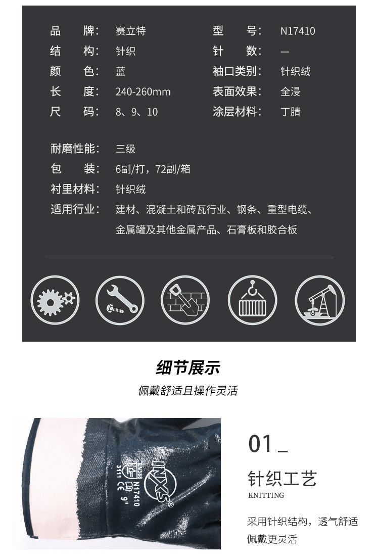 賽立特N17410-10丁腈全涂層手套圖片4