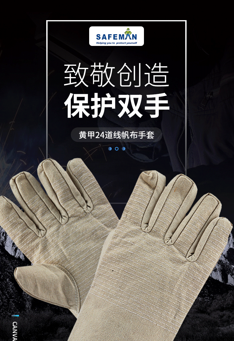 君御7324黃甲24道線帆布手套圖片1