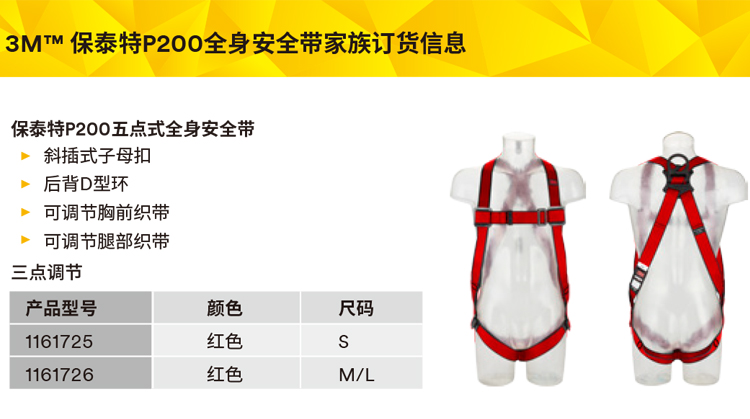 3M1161728保泰特P200五點式全身式安全帶圖片11