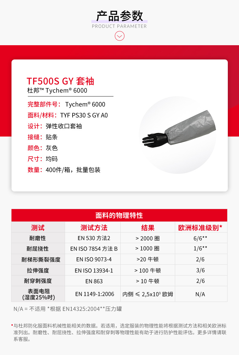 Dupont杜邦Tychem6000套袖TF500S GY套袖圖片4