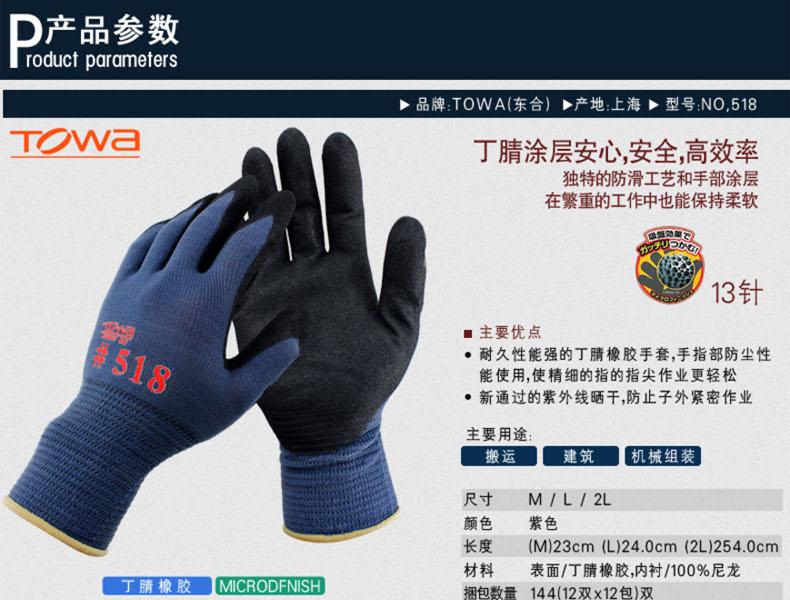 TOWA518藍紗黑丁腈涂層勞保手套圖片1