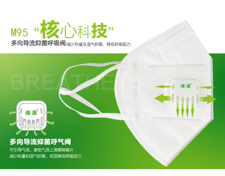 綠盾M95帶呼吸閥KN95防塵口罩圖1