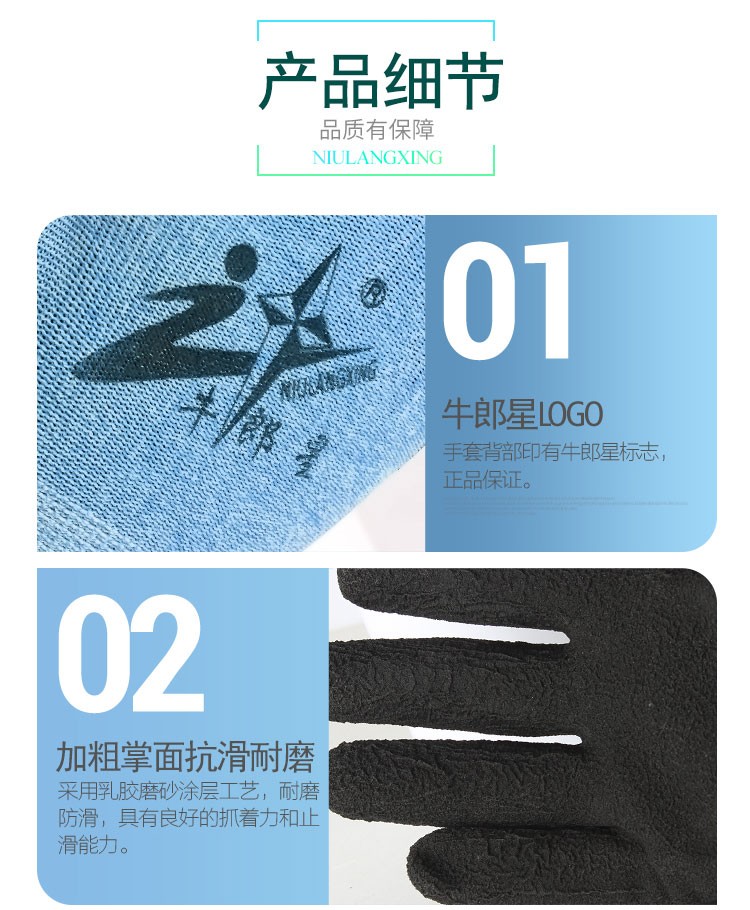 牛郎星彈力星藍黑發泡勞保手套圖片7