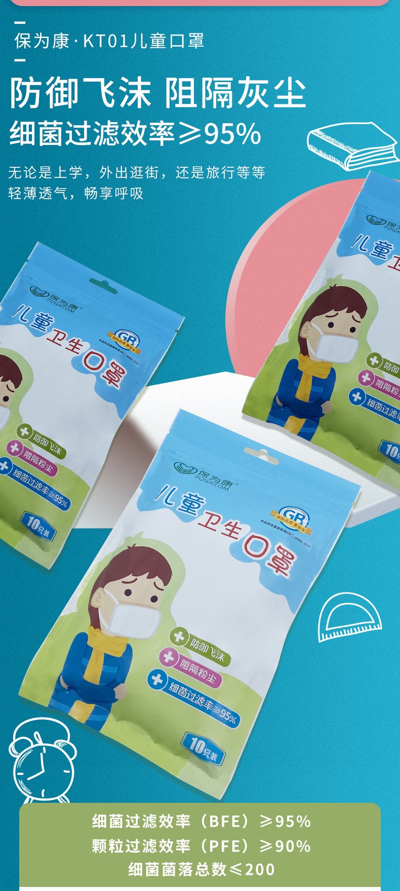 保為康KT01一次性兒童口罩圖片2