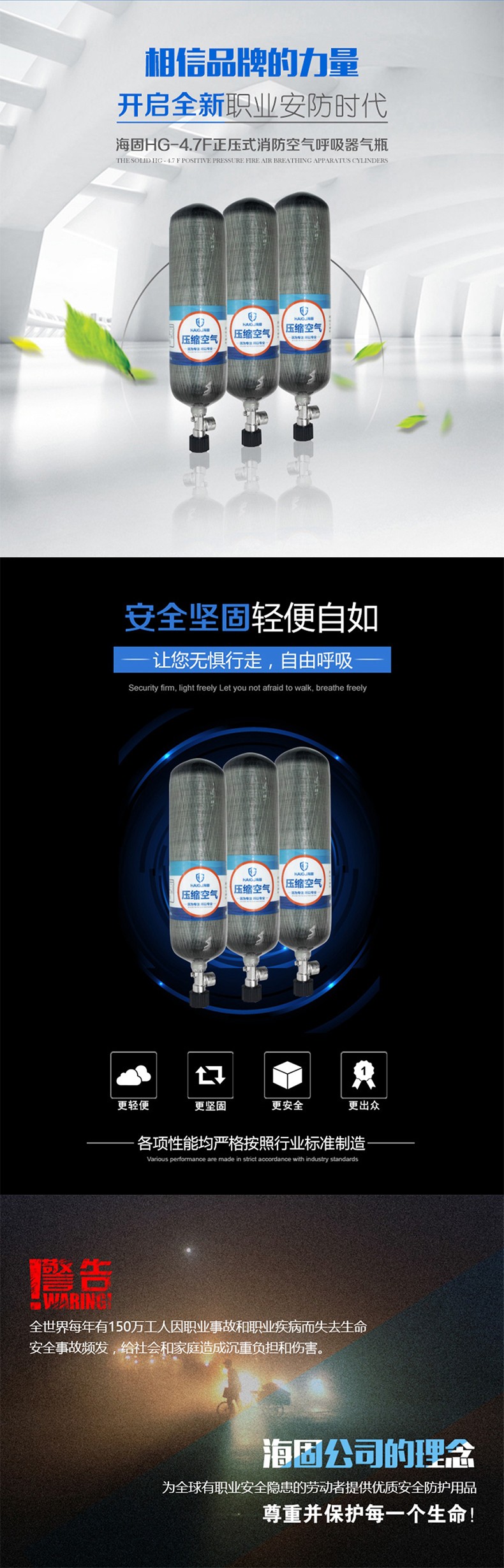 海固HG-RHZKF/4.7F正壓式空氣呼吸器碳纖維復合氣瓶圖片1