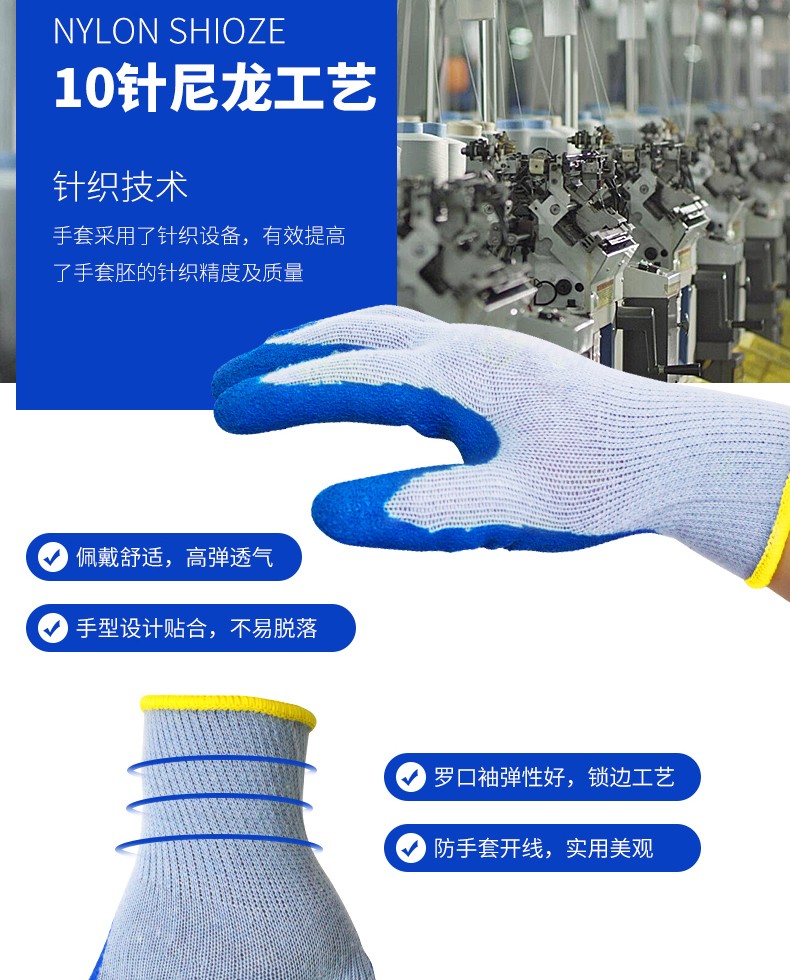 華特TC003乳膠起皺涂層勞保手套圖片4