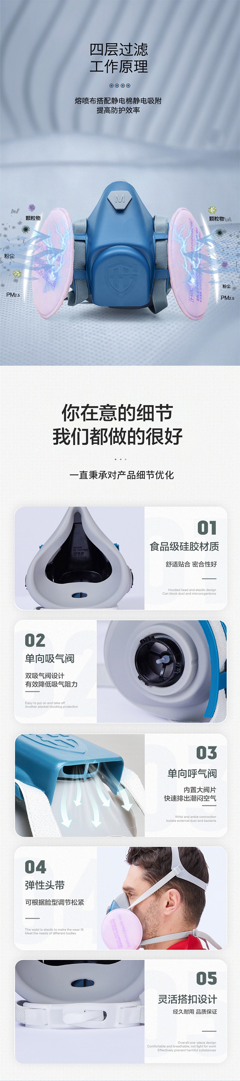 海固防塵面具 海固HG-600半面罩防塵面具+KP90油性非油性顆粒物濾棉圖片3