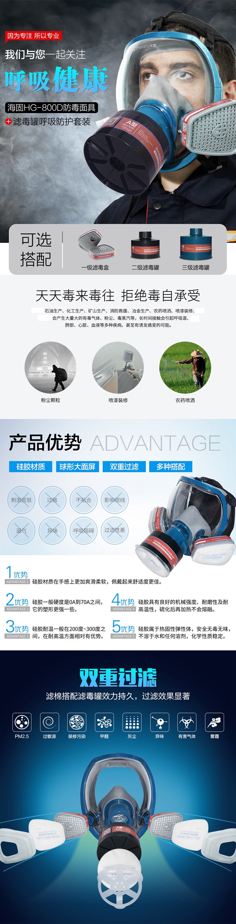 海固HG-800D P-B-2無機(jī)氣體綜合防毒面具圖片