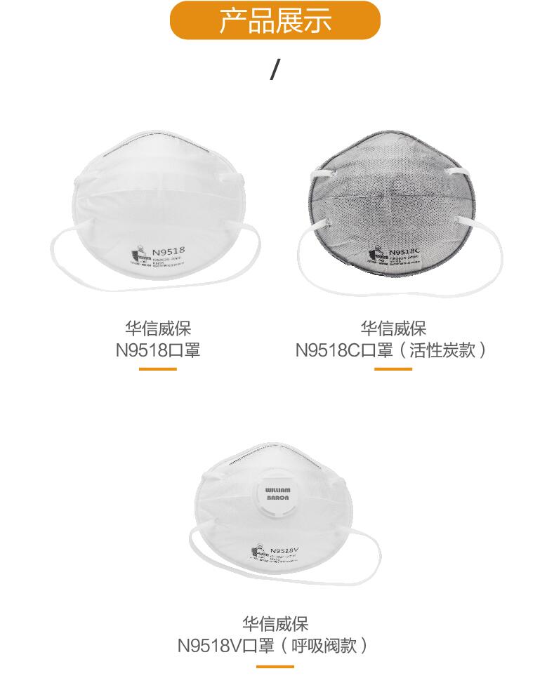 華信威保N9518C活性炭頭戴式杯狀口罩圖片4