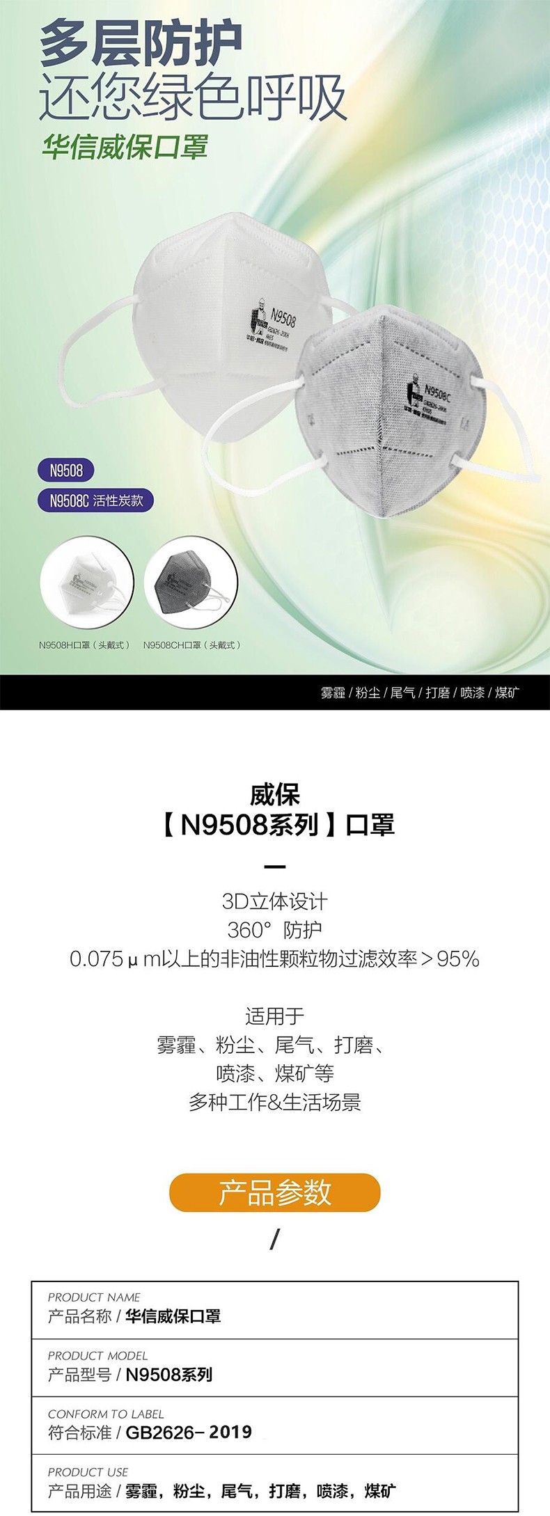 華信威保N9508C耳帶式活性炭折疊口罩圖片1