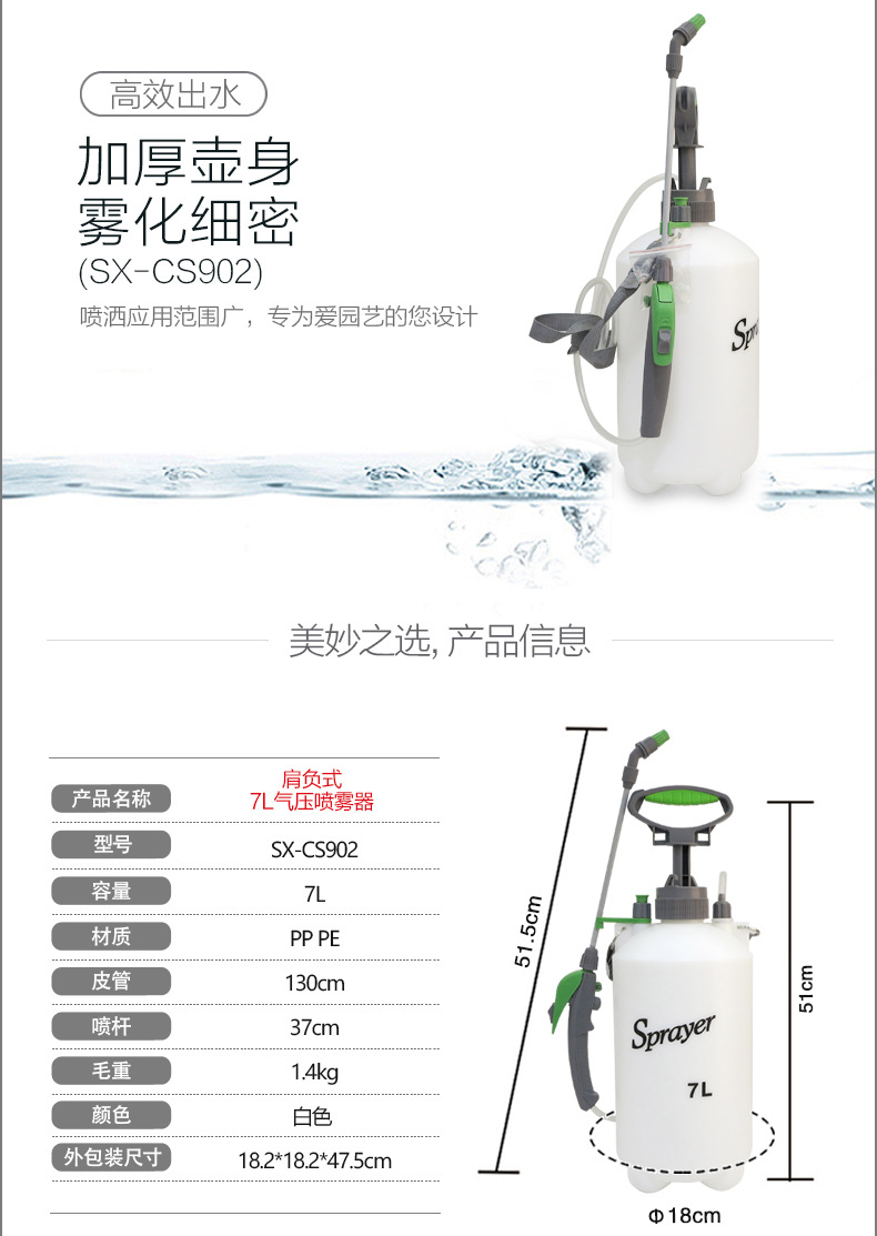 市下SX-CS902 7L氣動肩負壓縮式噴霧器圖片2