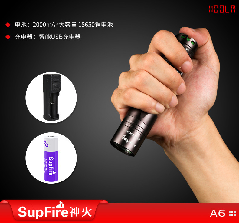 神火A6迷你遠射強光手電筒圖片1