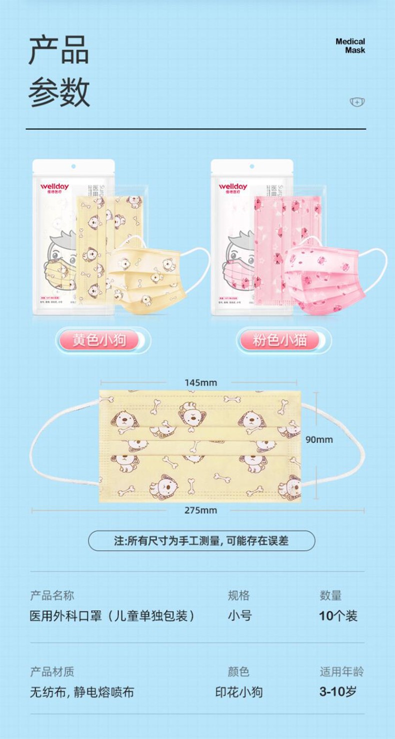 維德醫(yī)療滅菌獨(dú)立醫(yī)用兒童口罩圖片2