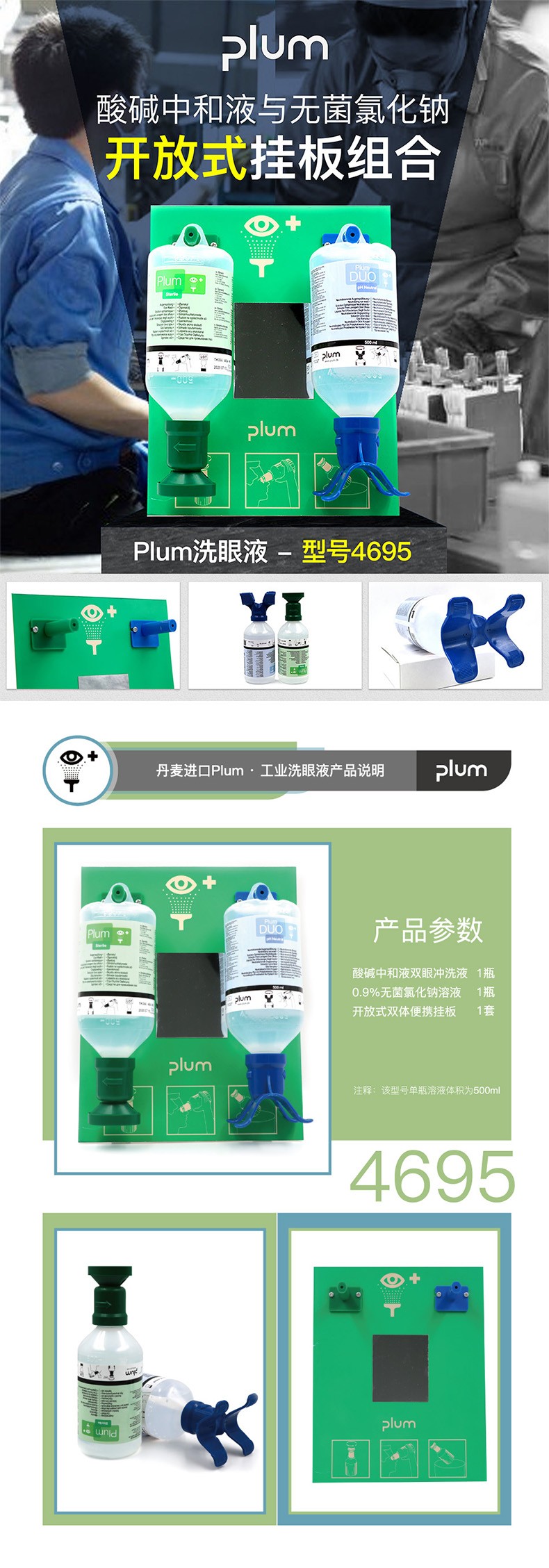 丹麥Plum4695雙瓶掛板洗眼液500ml*2圖片1