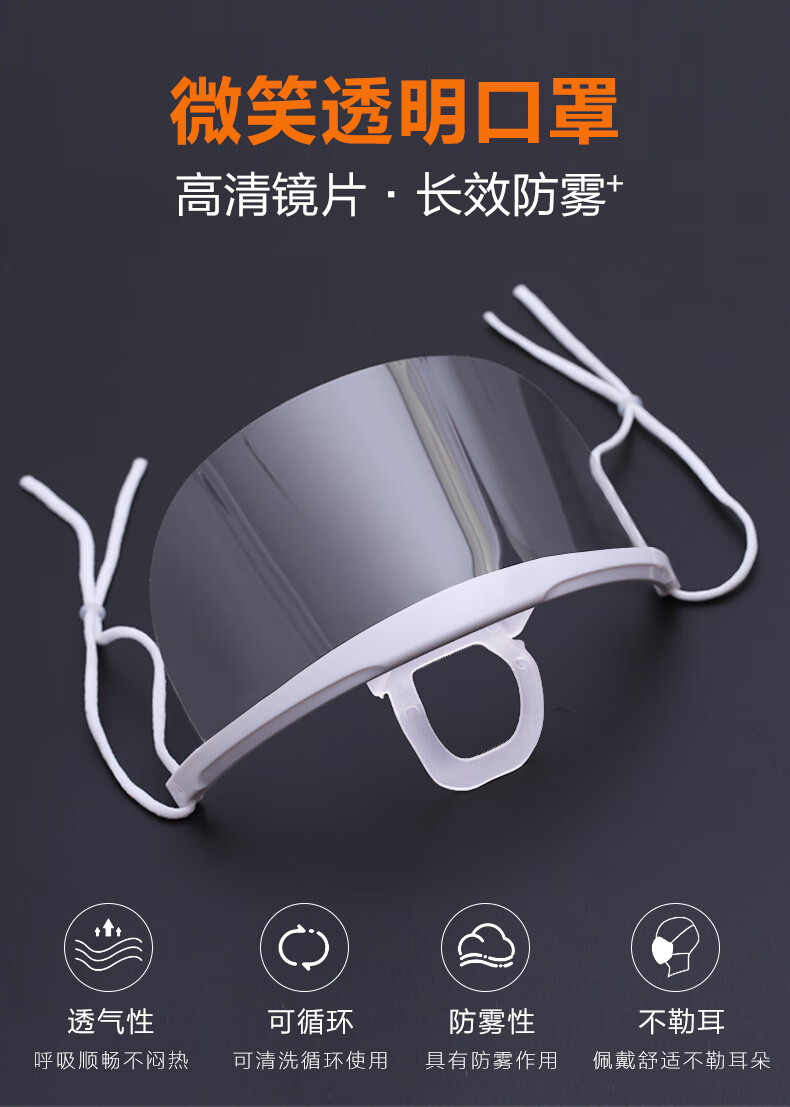 定和餐飲透明口罩防水塑料微笑口罩PS604 1