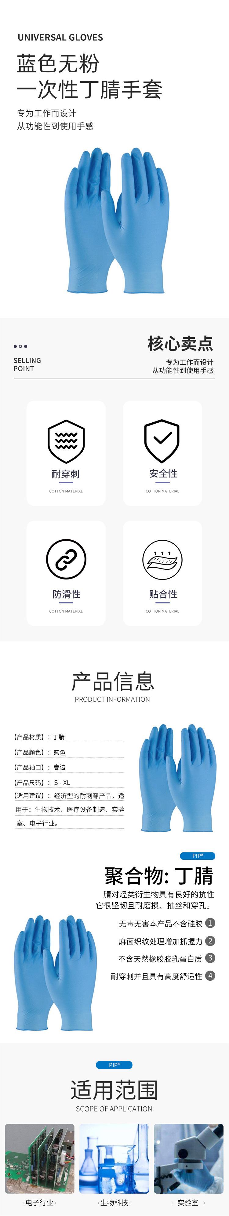 PIP 63-331PFAP藍色無粉一次性丁腈手套圖片