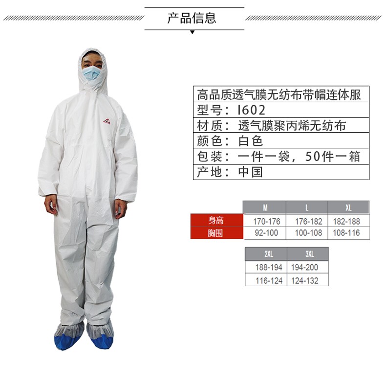 PIP I602白色帶帽連體一次性防護(hù)服圖片3