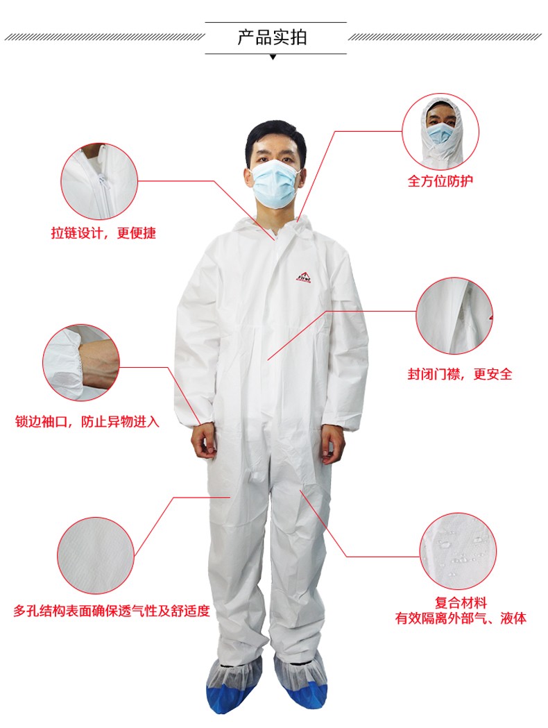 PIP I602白色帶帽連體一次性防護(hù)服圖片4